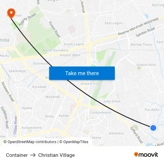 Container to Christian Village map