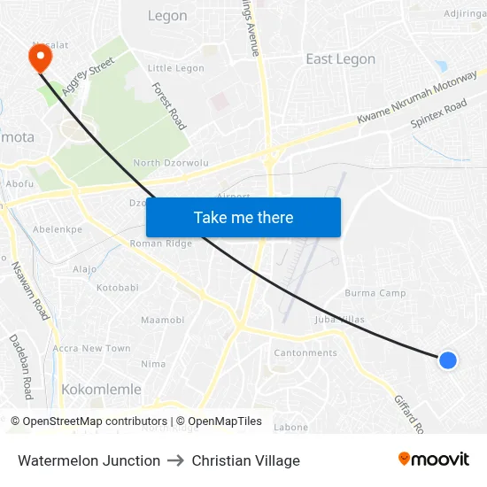 Watermelon Junction to Christian Village map