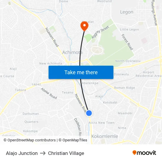 Alajo Junction to Christian Village map