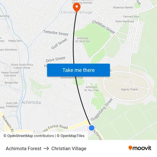 Achimota Forest to Christian Village map