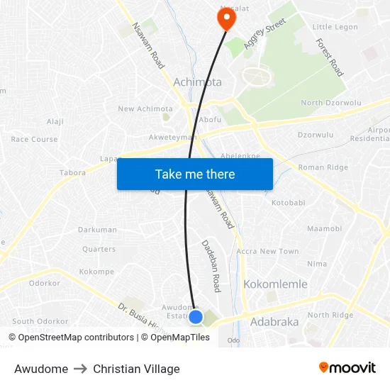 Awudome to Christian Village map
