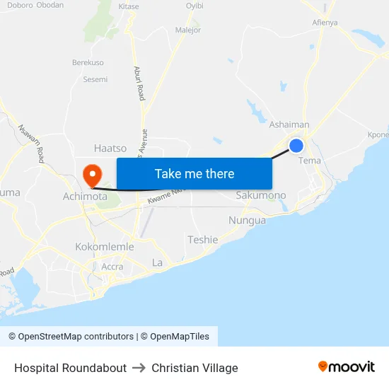 Hospital Roundabout to Christian Village map