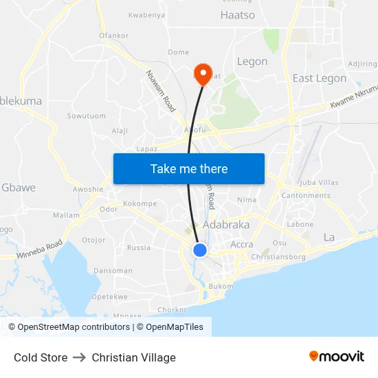 Cold Store to Christian Village map