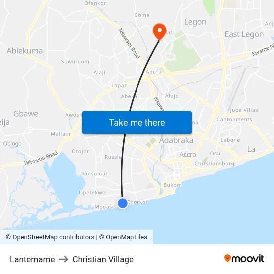 Lantemame to Christian Village map