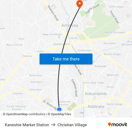 Kaneshie Market Station to Christian Village map