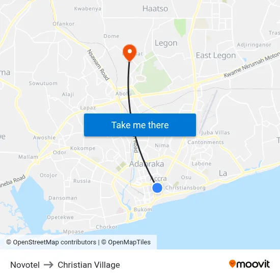 Novotel to Christian Village map