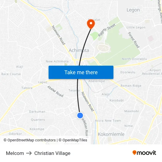 Melcom to Christian Village map