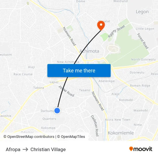 Afropa to Christian Village map
