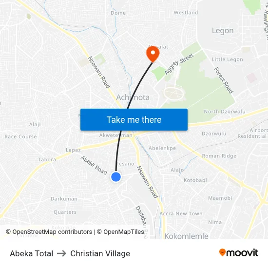Abeka Total to Christian Village map