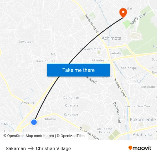 Sakaman to Christian Village map