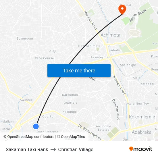 Sakaman Taxi Rank to Christian Village map