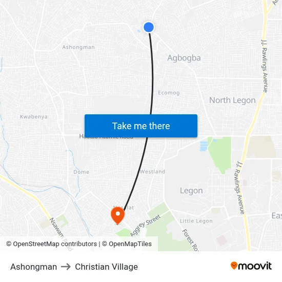 Ashongman to Christian Village map
