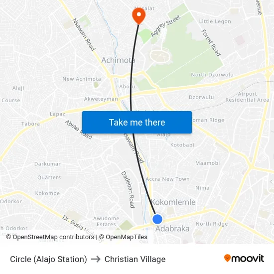 Circle (Alajo Station) to Christian Village map