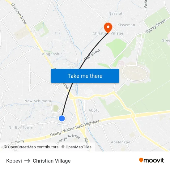 Kopevi to Christian Village map