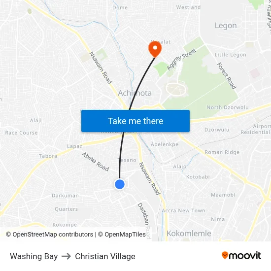 Washing Bay to Christian Village map