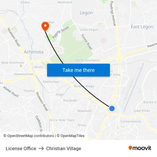 License Office to Christian Village map