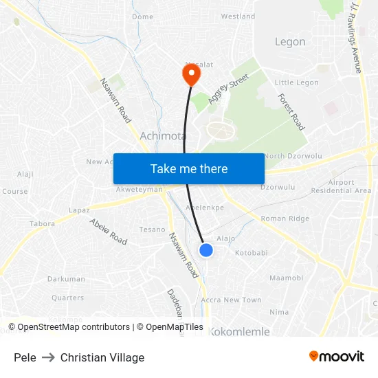 Pele to Christian Village map