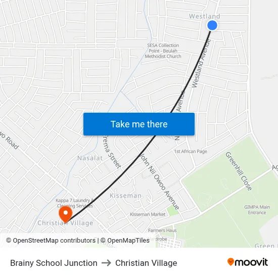 Brainy School Junction to Christian Village map