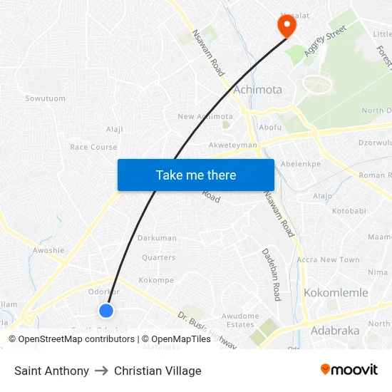 Saint Anthony to Christian Village map