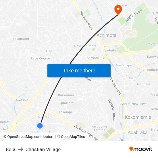 Bola to Christian Village map