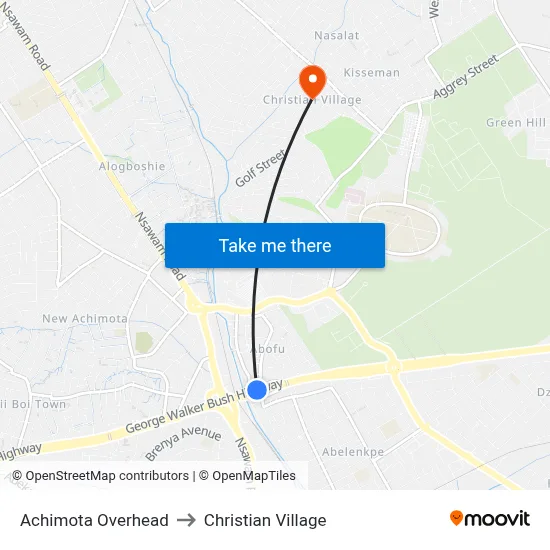 Achimota Overhead to Christian Village map