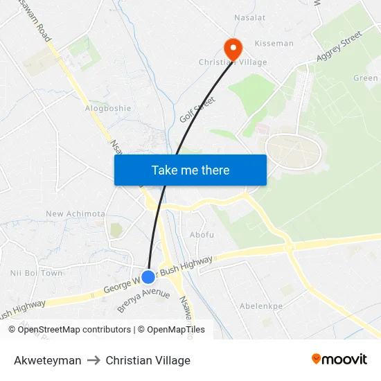 Akweteyman to Christian Village map