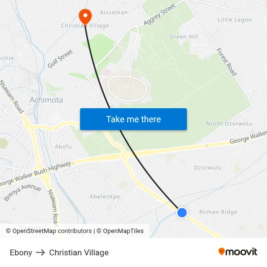 Ebony to Christian Village map