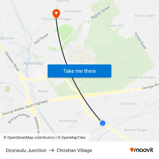Dzorwulu Junction to Christian Village map