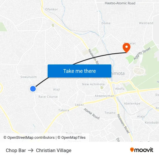 Chop Bar to Christian Village map