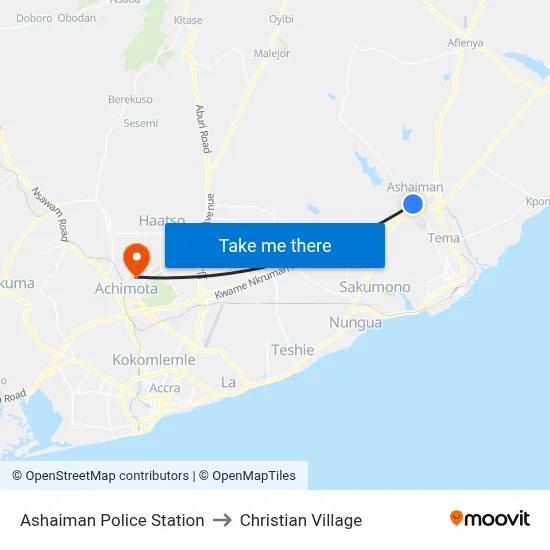 Ashaiman Police Station to Christian Village map