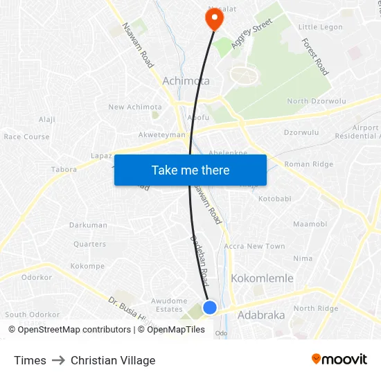 Times to Christian Village map