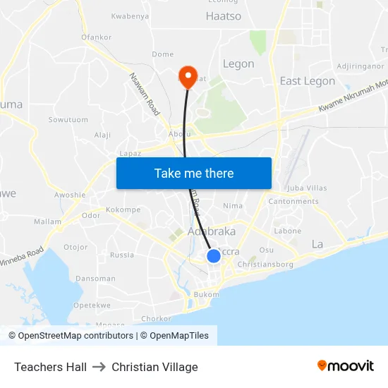 Teachers Hall to Christian Village map