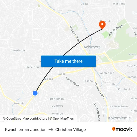 Kwashieman Junction to Christian Village map