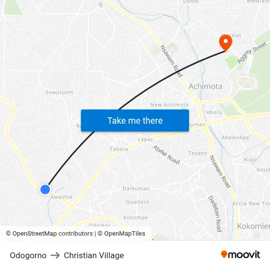 Odogorno to Christian Village map