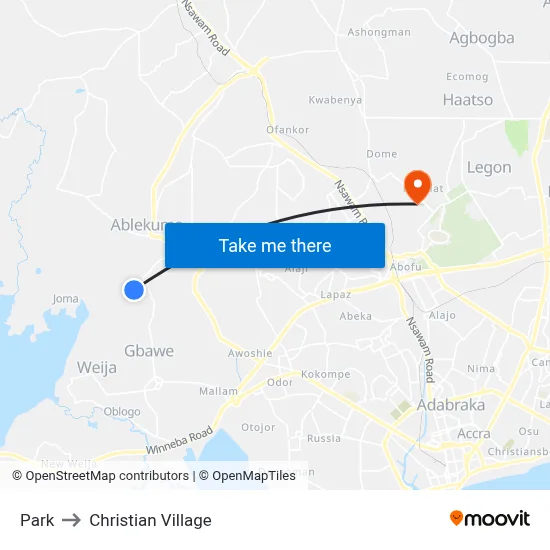 Park to Christian Village map