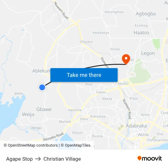 Agape Stop to Christian Village map