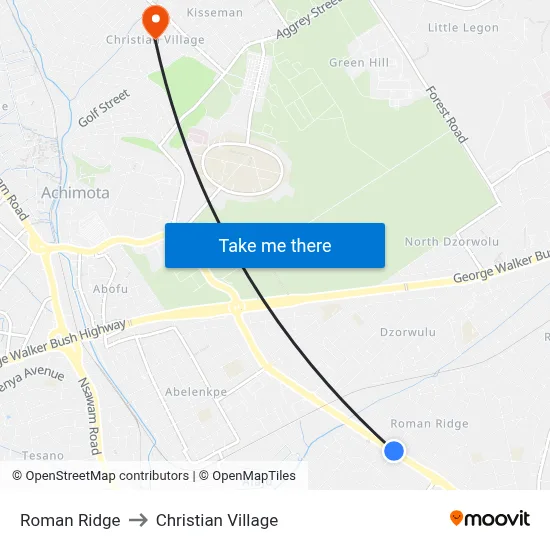 Roman Ridge to Christian Village map
