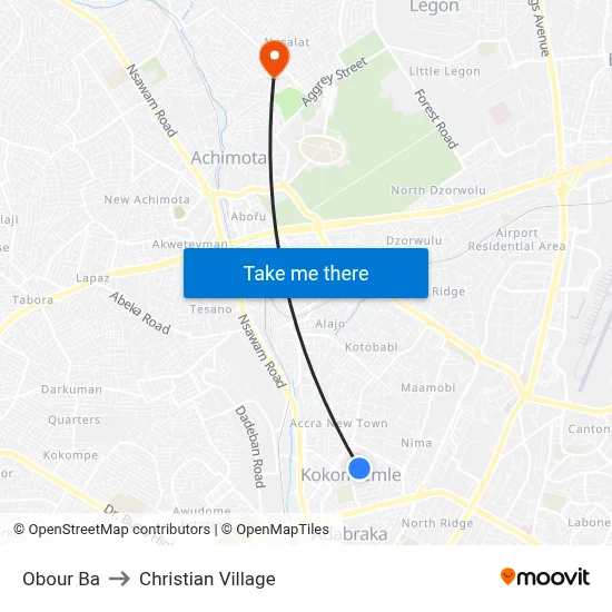 Obour Ba to Christian Village map