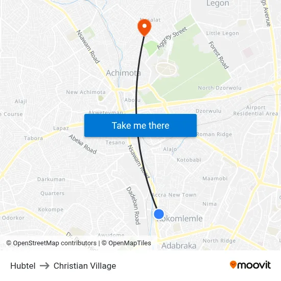 Hubtel to Christian Village map