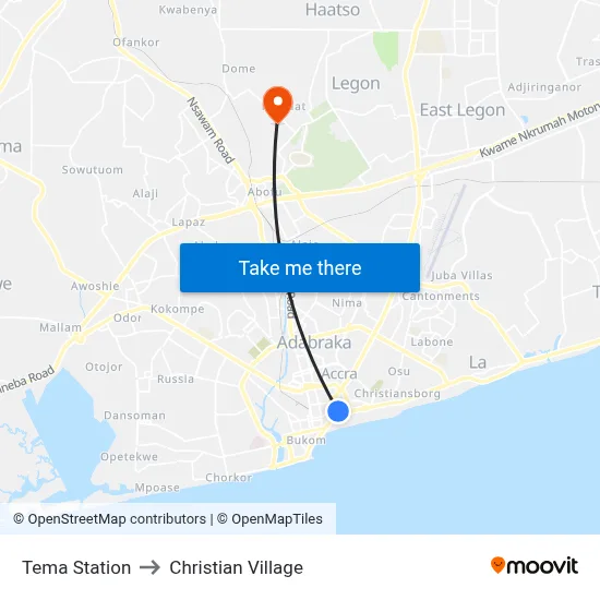 Tema Station to Christian Village map