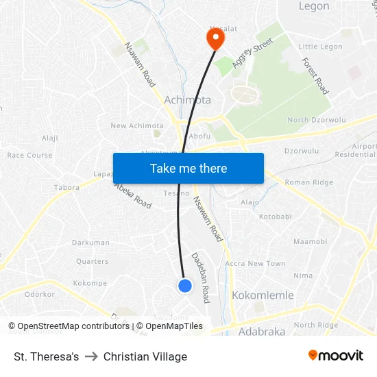 St. Theresa's to Christian Village map