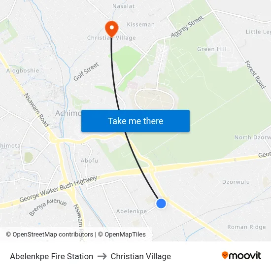 Abelenkpe Fire Station to Christian Village map