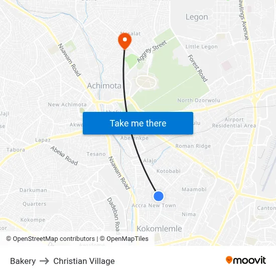 Bakery to Christian Village map