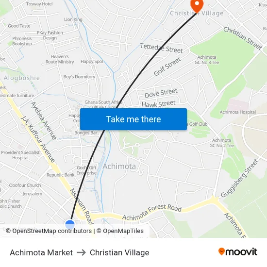 Achimota Market to Christian Village map