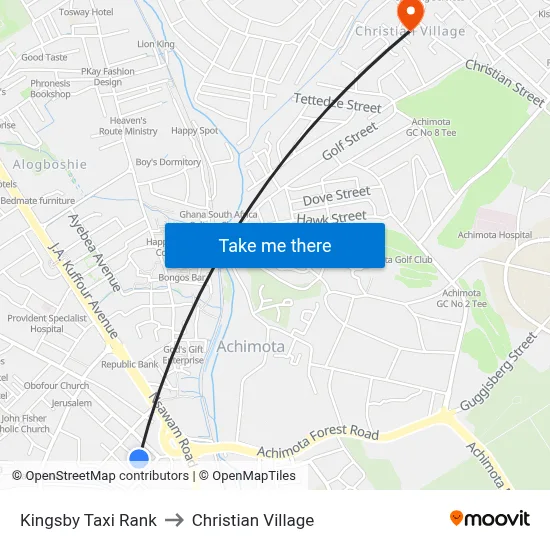 Kingsby Taxi Rank to Christian Village map