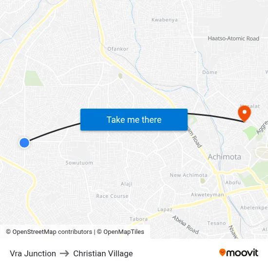 Vra Junction to Christian Village map