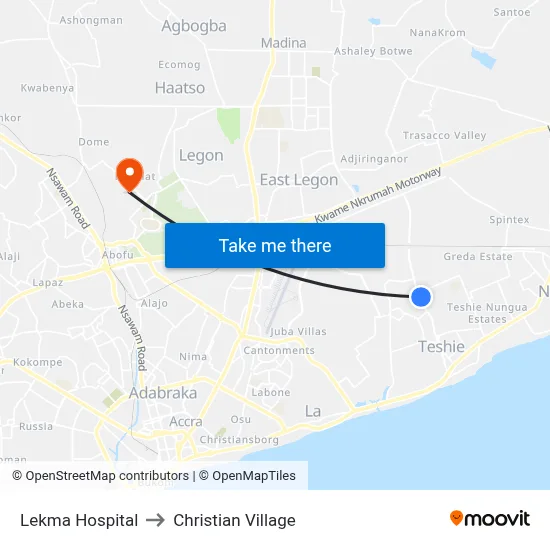 Lekma Hospital to Christian Village map