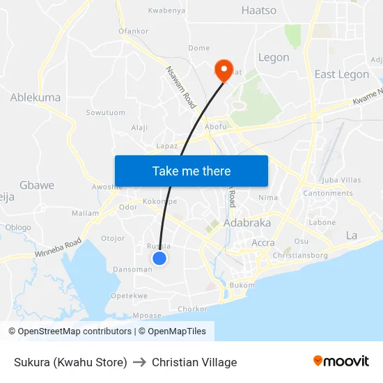 Sukura (Kwahu Store) to Christian Village map