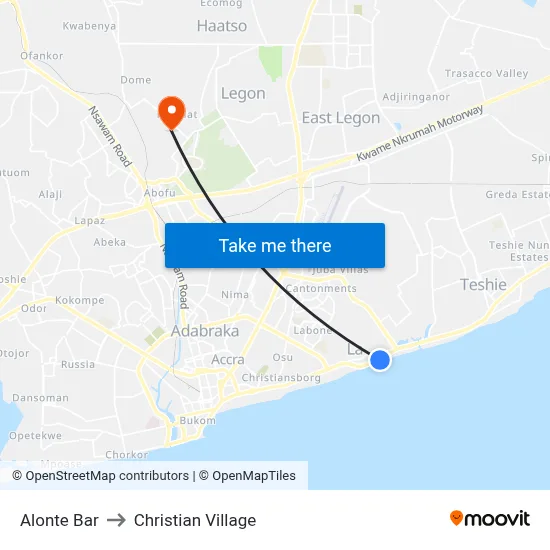 Alonte Bar to Christian Village map