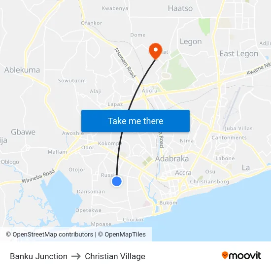 Banku Junction to Christian Village map